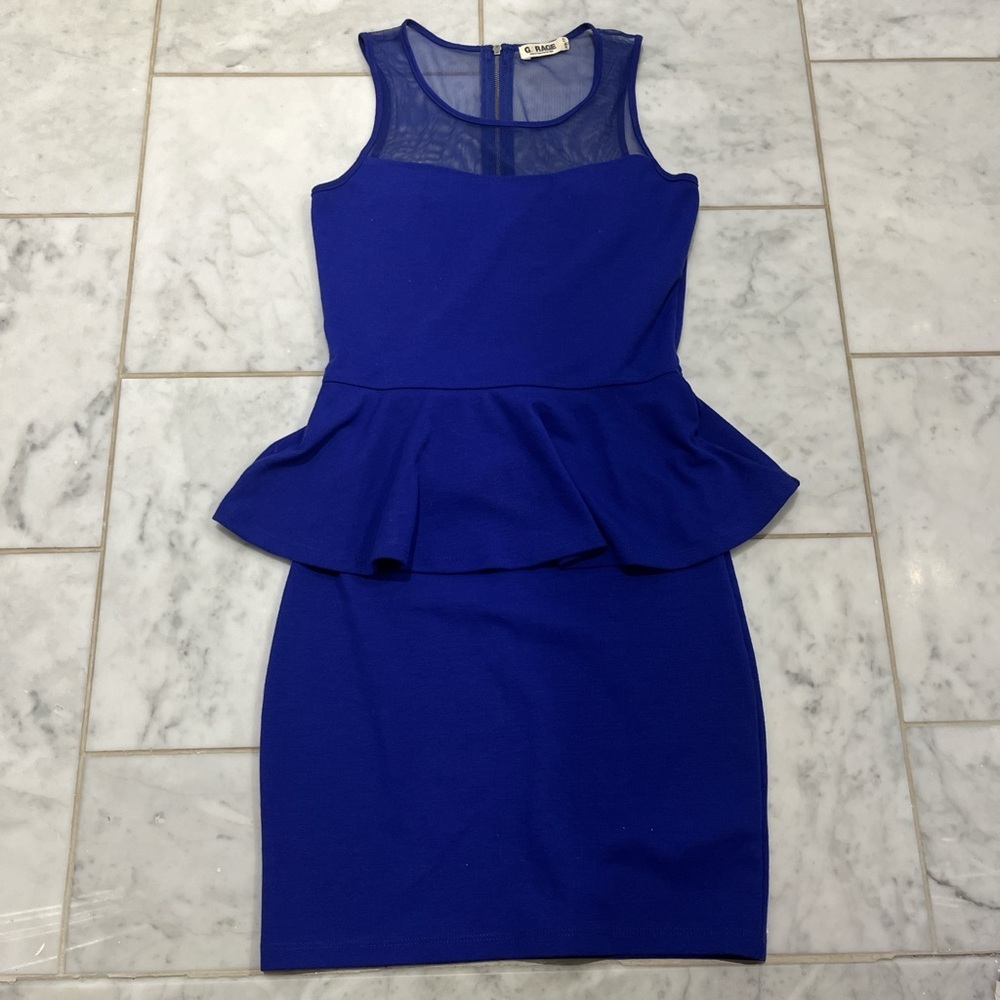 Garage Royal Blue Peplum Mini Dress. Has small hole in the mesh.